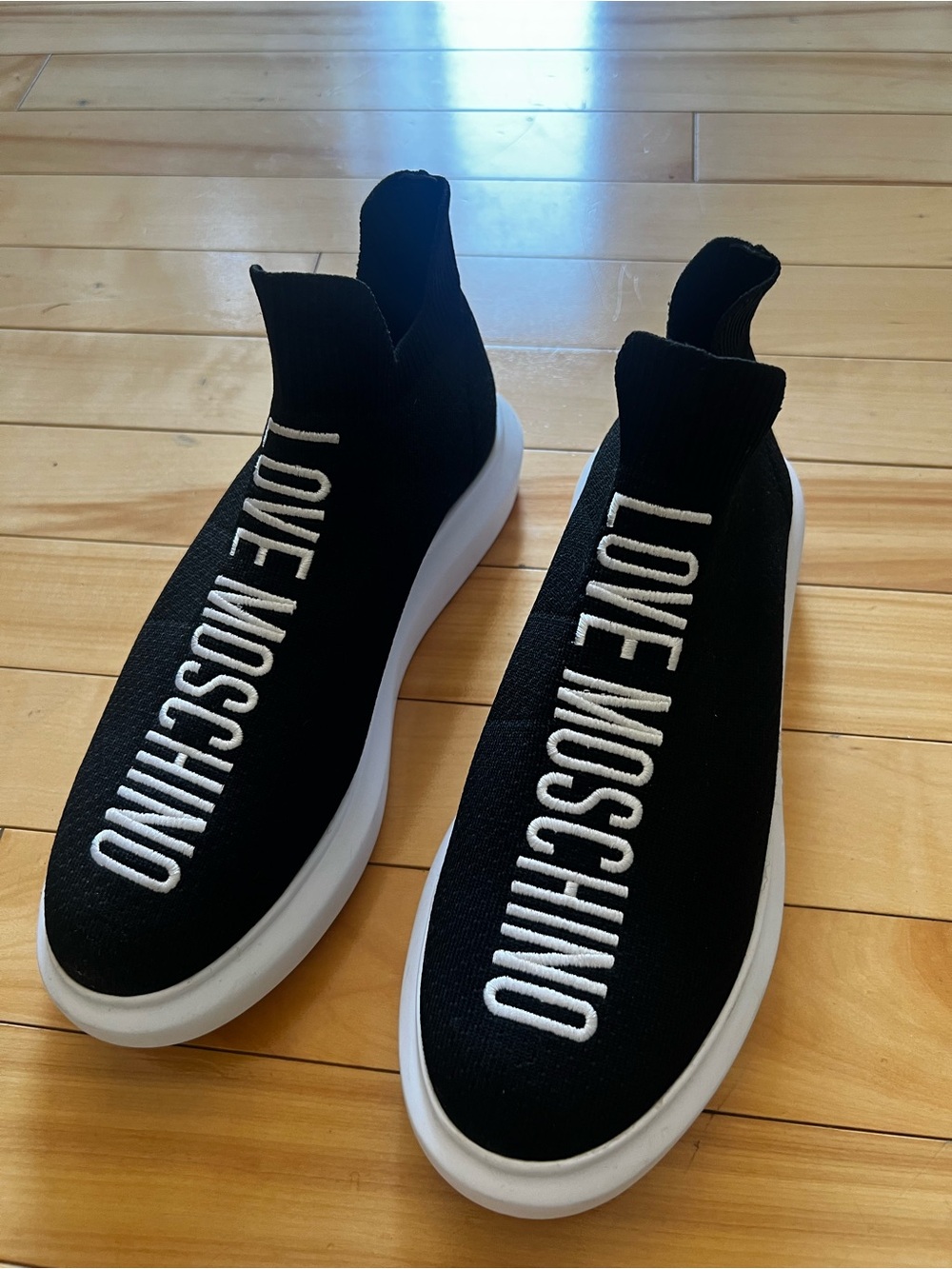 Love Moschino Black and White Knit Logo Sock Sneakers